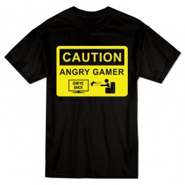 Caution Angry Gamer T-Shirt - Black
